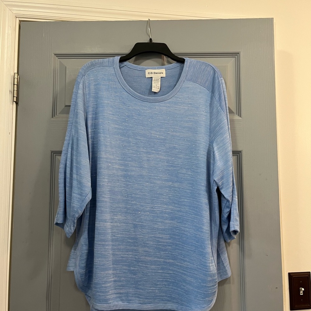 Blue Relaxed 3/4 Sleeve Boxy T-Shirt